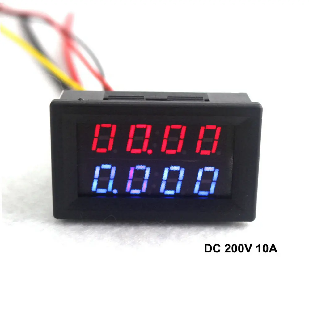 4 Bit Digital Voltmeter Ammeter DC 200V 10A Red Blue LED Dual Display