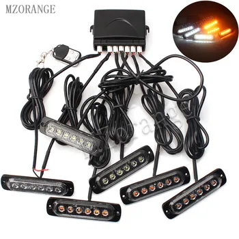 

MZORANGE 6pc 6-LED Waterproof 12/24V Remote controller Car Truck Emergency Warning LED Strobe Flash Light Flashing Lamp DayLight