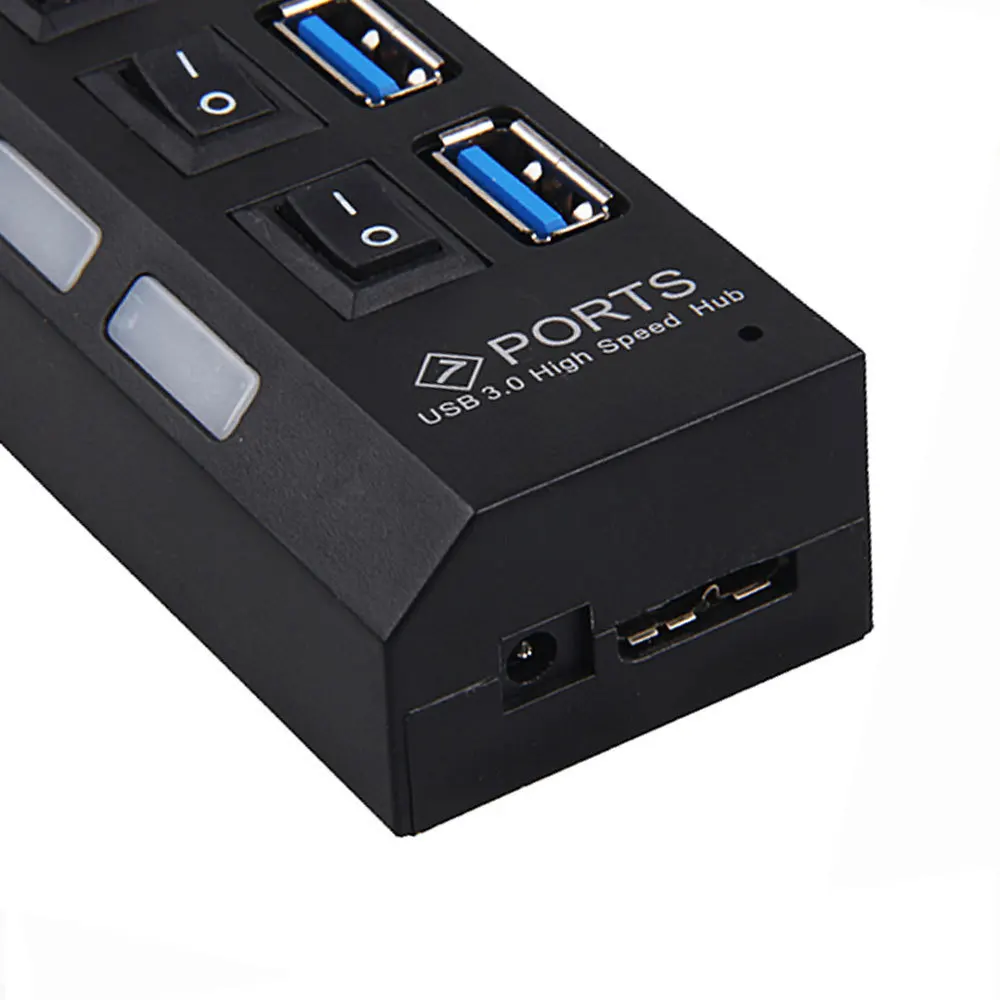 Chyi супер Скорость концентратор USB 3.0 5 Гбит 7 Порты USB-HUB сплиттер с на/выключения взвода вставить Компьютерная периферия аксессуар