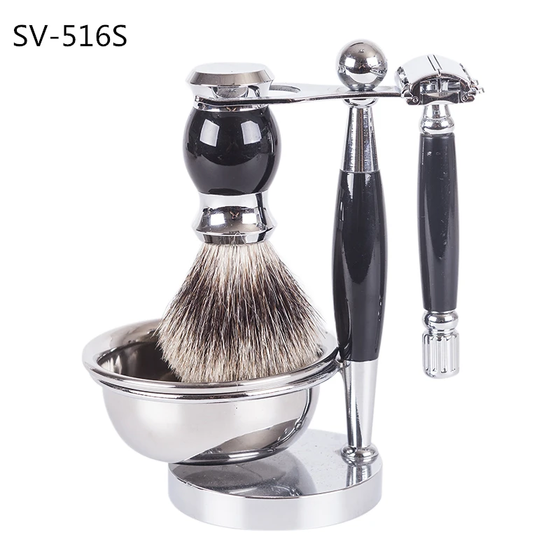 

SV-576S metal stand high quality B class badger hair shaving razor brush set