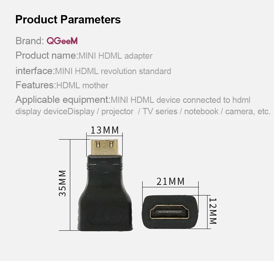 QGeeM MINI HDMI Тип C штекер HDMI Женский адаптер конвертер 1080 P 2K 4K для мини ПК HDTV HD камера 5504