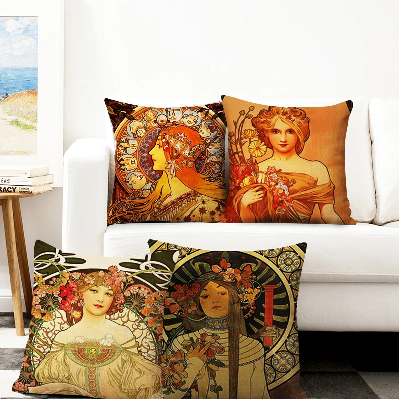 

Painting cushion cover gold pattern print pillow case linen material Pillowcase decorative office home sofa chair throw pillows