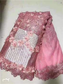 

In 2019, high quality large beads lace fabric of lacy fabric with colorful Latin clothing net 3D Flower pink green