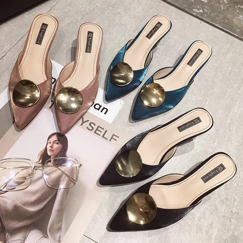 

Cremulen 2019 New Style Women Half Slippers Lady Wear Pointed Stiletto Lazy Shoes Fashion Sandals