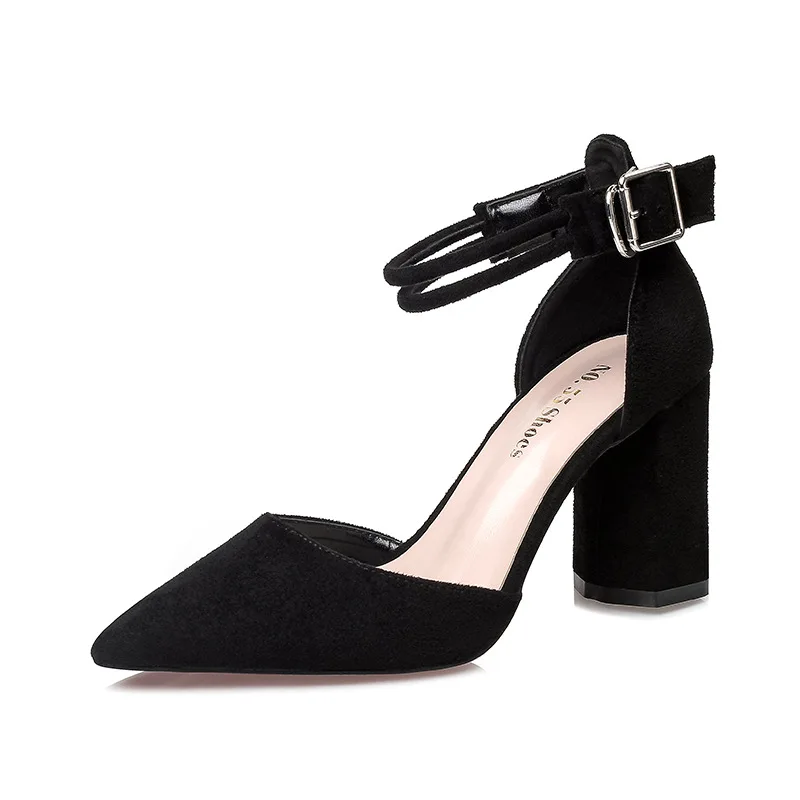 Классические босоножки с острым носком на блочном каблуке; женская летняя обувь; коллекция года; босоножки на высоком каблуке; женские пикантные офисные вечерние туфли; Цвет Черный