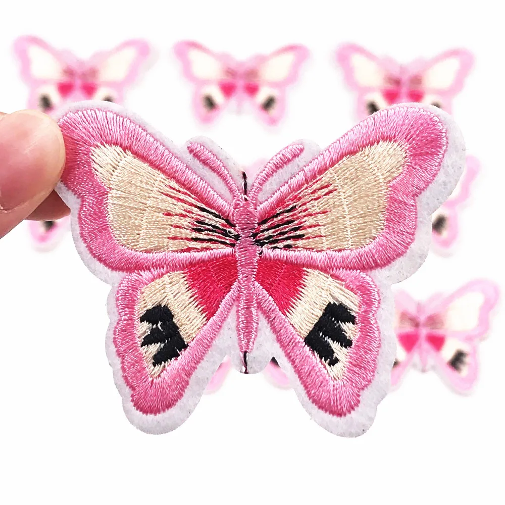 10PCS Pink Butterfly Iron On Sewing On Embroidered Applique Patch for