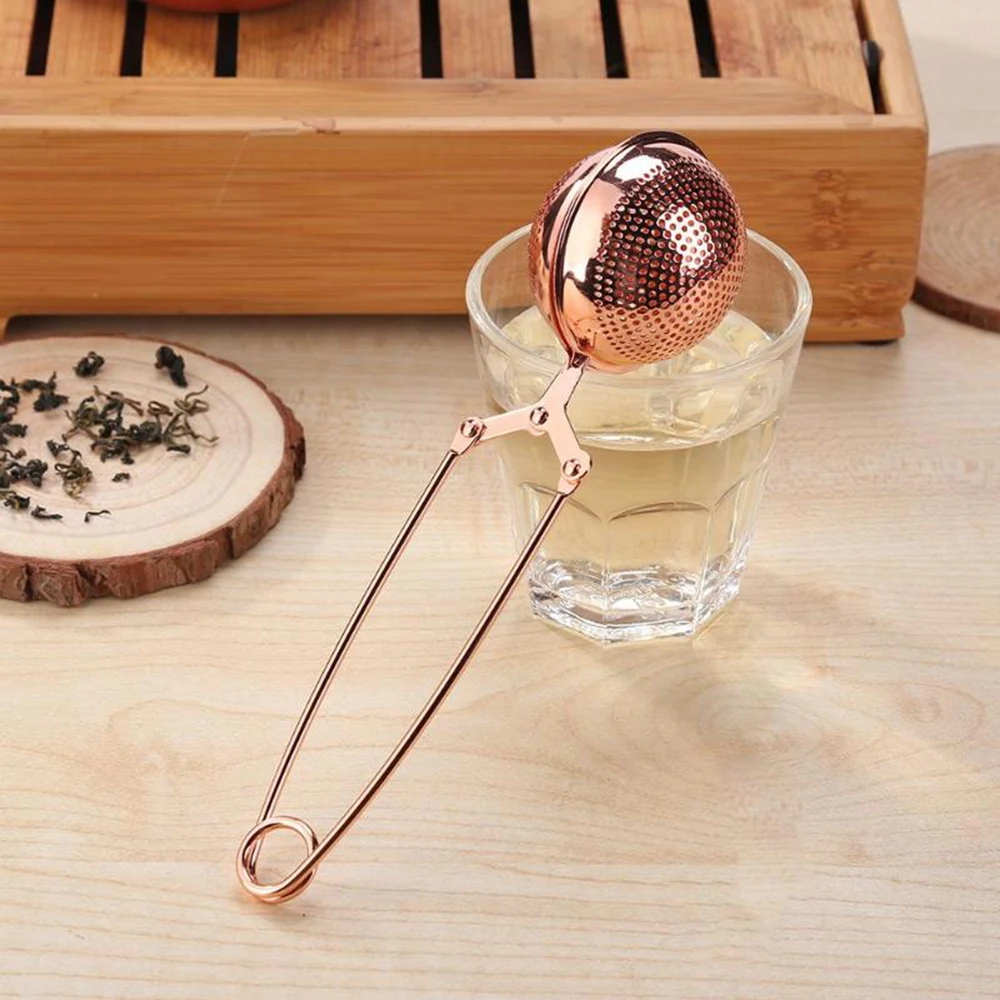 

practical Rose Gold Sphere Mesh Tea Strainer Stainless Steel Ball Tea Infuser Coffee Herb Spice Filter Diffuser Handle teaware