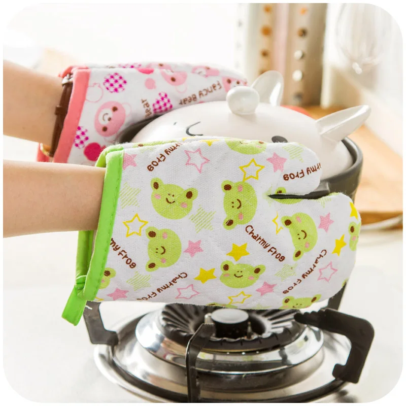 2pcs/set Creative Cute Cartoon Animals Microwave Oven Mitts Kitchen Glove Heat Resistant Gloves