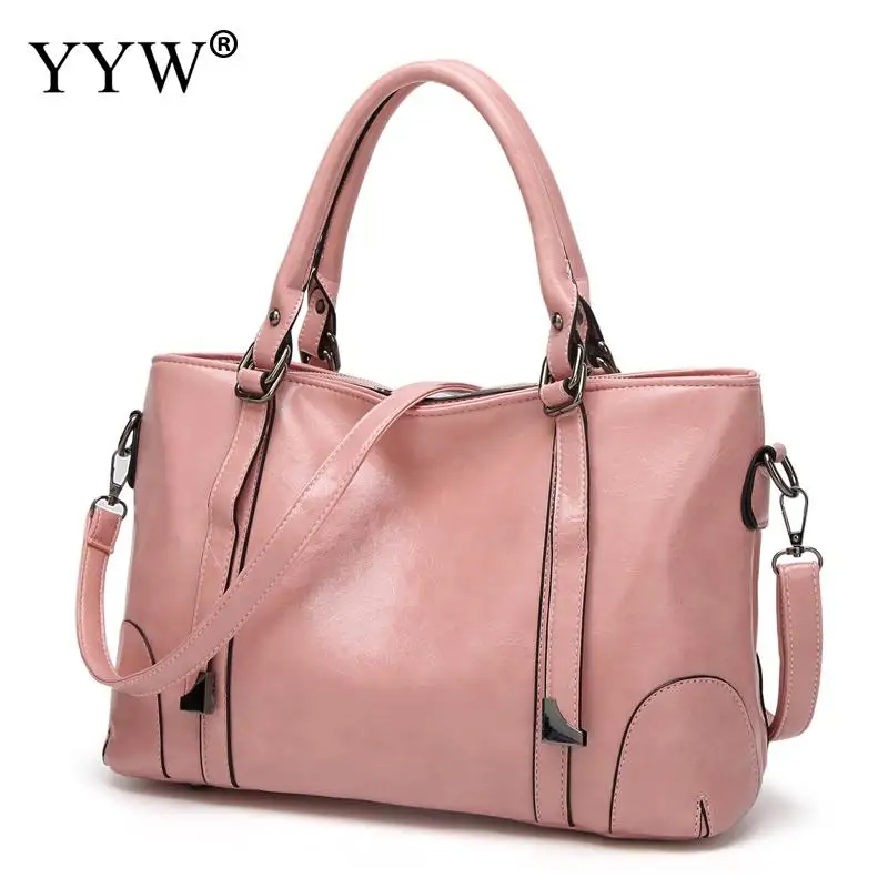 Pink PU Leather Female Tote Bag Large Capacity Women&#39;S Handbags Shopping Shoulder Bags For Women ...