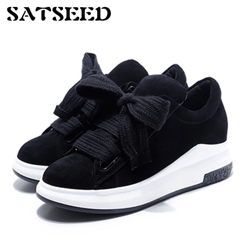 

Spring Wedge Women Shoes Students Plat Platform Size Big 43 Black Genuine Leather Autumn Couple Shoes Women Lofer Shoes Leisure