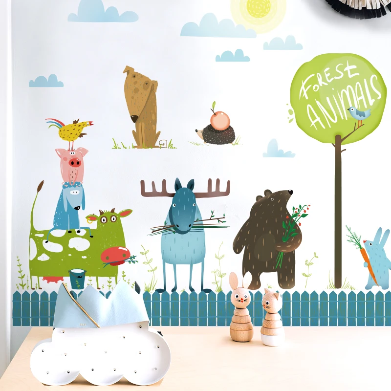 DICOR Brand Wall Stickers For Kids Rooms Nursery Kindergarten Vinyl Removable Wall Sticker Cartoon Animals Creative Decal QT714 DICOR Brand Wall Stickers For Kids Rooms Nursery Kindergarten Vinyl Removable Wall Sticker Cartoon Animals Creative Decal QT714