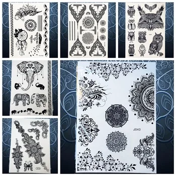 25 Style Hot Waterproof Black Henna Tattoo Fake Mandala Flower Arm Hand Tatoo Owl Decals Women Body Art Temporary Tattoo Sticker
