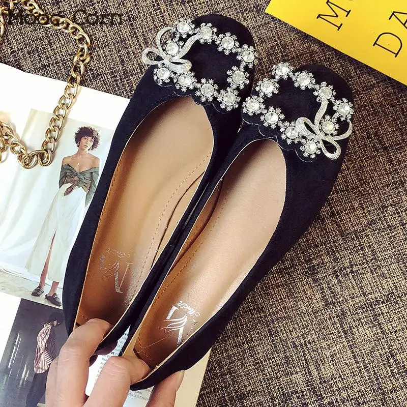 

2019 Women Flat Shoes Crystal Loafers Bow Slip On Ballet Flats Casual Suede Ladies Shoes Zapatos Mujer Plus Size 42 43 Footwear