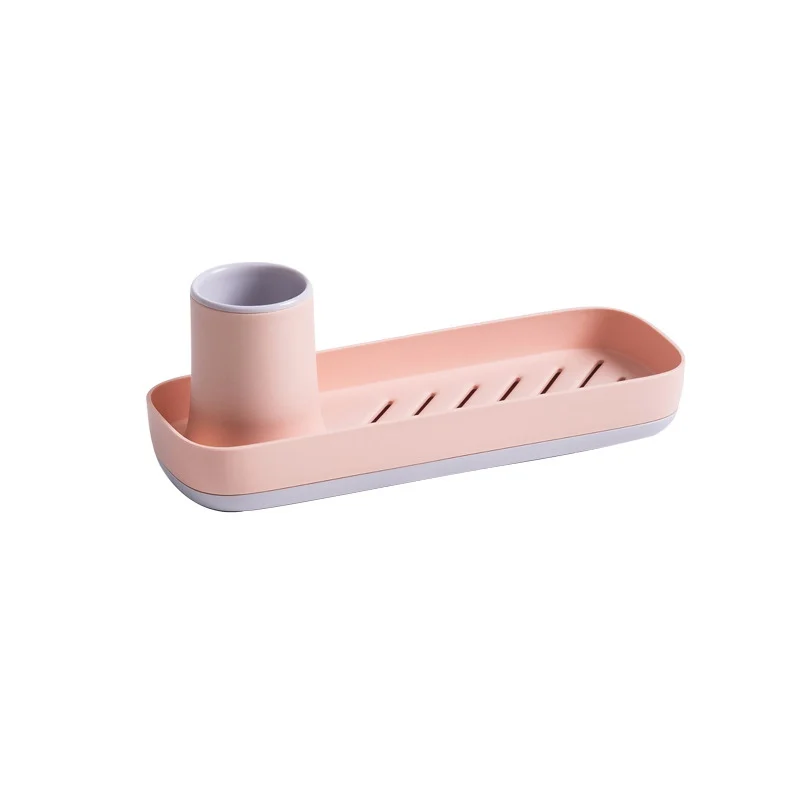 

Plastic Kitchen Sink Countertop Caddy Sponge Brush Holder Organizer Tray With Strainer Bottom