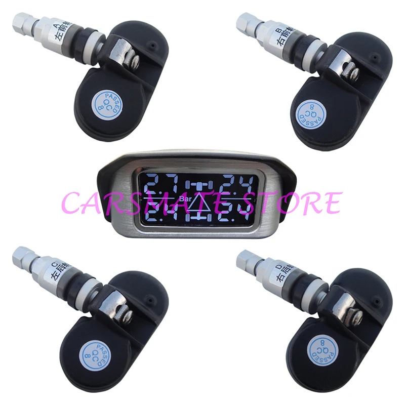 

SPY Car Wireless TPMS Tyre Pressure Monitoring System With 4 Internal Sensors 433.92 MHZ Angle Adjustable LCD Display Carsmate