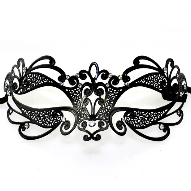 new design rhinestone metal eye mask black masquerade masks half