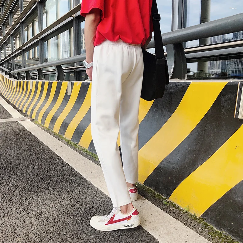 Summer New Nine-point Length Solid Color Straight Loose Harlan Men's Casual Pants Personality Fashion Classic Trend Youth Simple