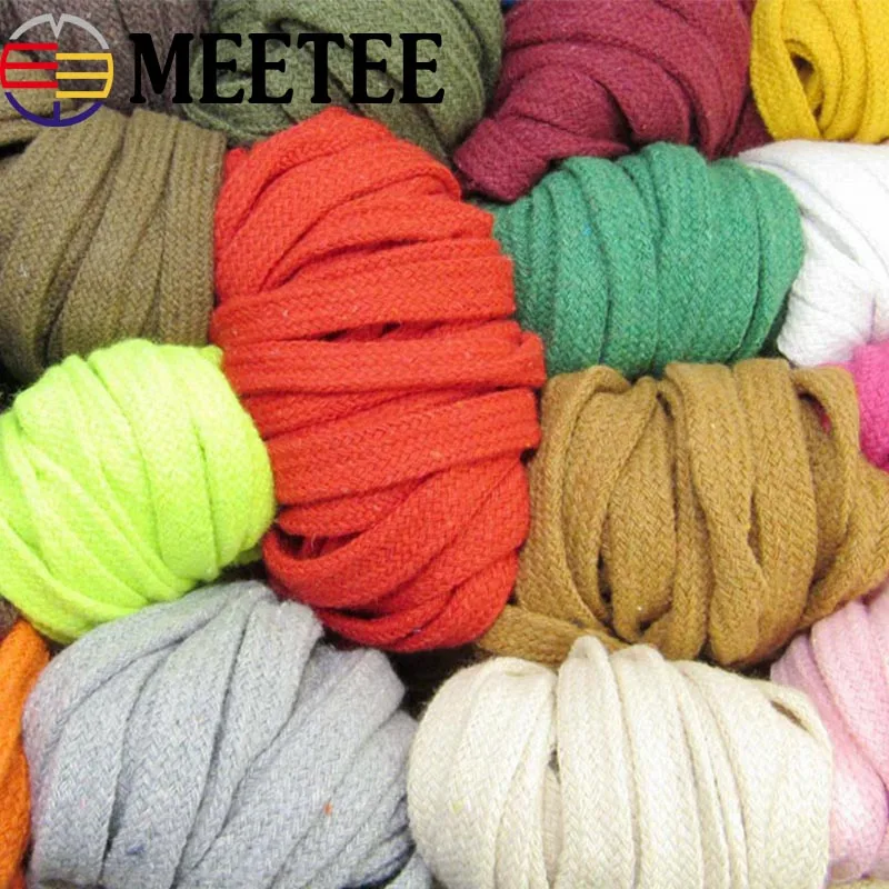 

20Meters 1cm Eco-Friendly Cotton Cord High Tenacity Braided Pants Waist Flat Rope Thread DIY Craft Home Textile Home Decor KY799