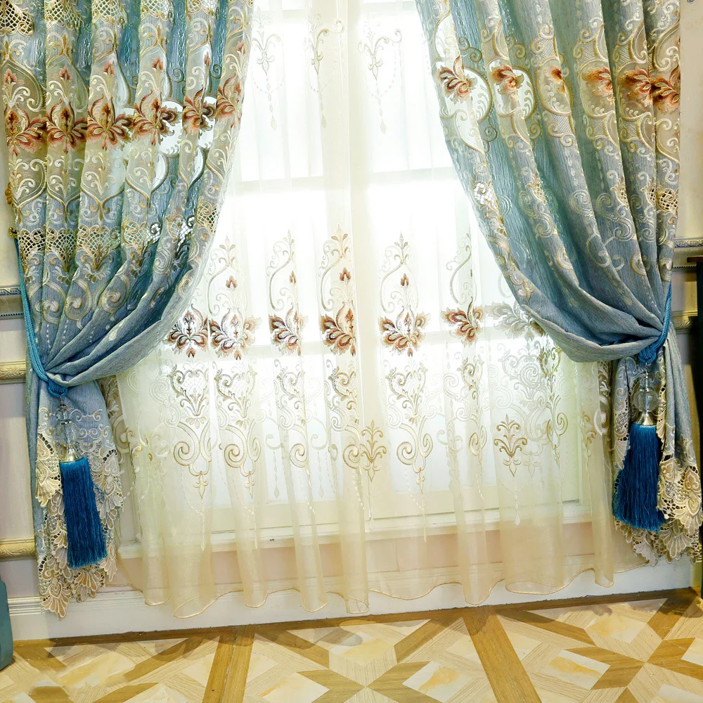 Роскошные европейские шенилловые водорастворимые шторы с вышивкой, затемненные шторы для спальни, гостиной, роскошные прозрачные готовые шторы, M037-40