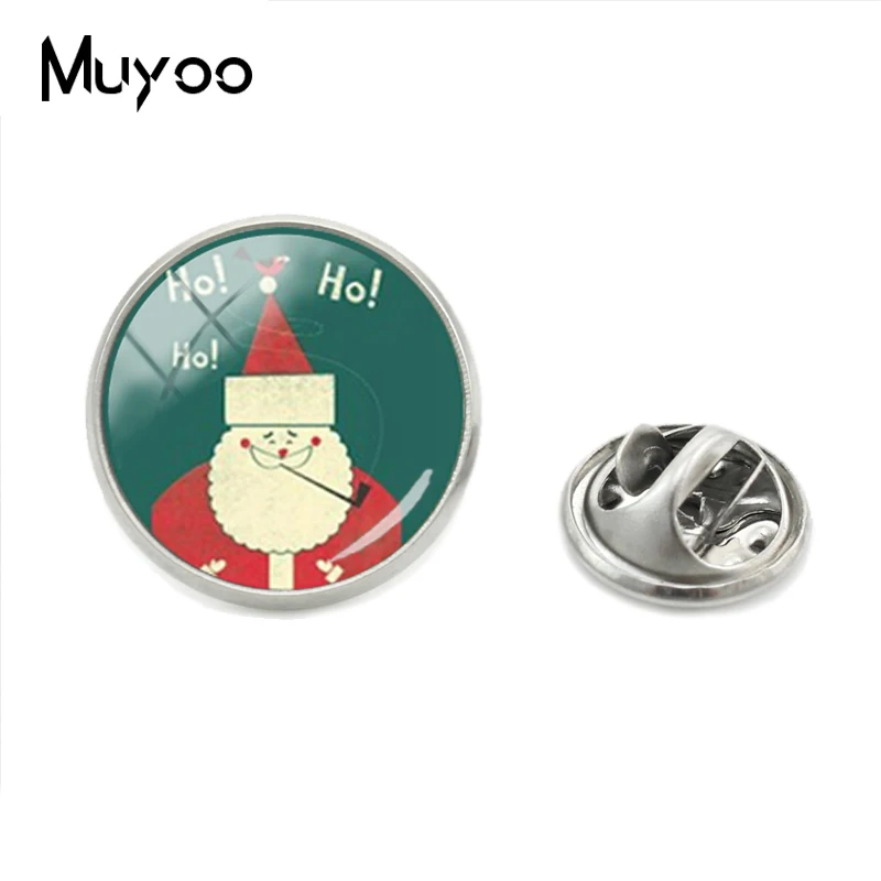 2018 New Merry Christmas Metal Lapel Pins Glass Round Christmas Collar