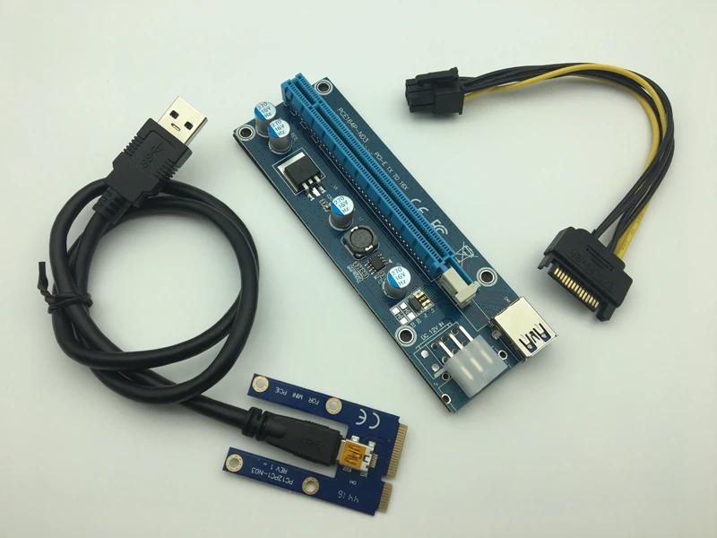 Мини PCI-E для PCI Express удлинитель Riser Card PCIE 1x до 16x слот USB3.0 кабель для передачи данных SATA до 6Pin источник питания для майнинга биткоина