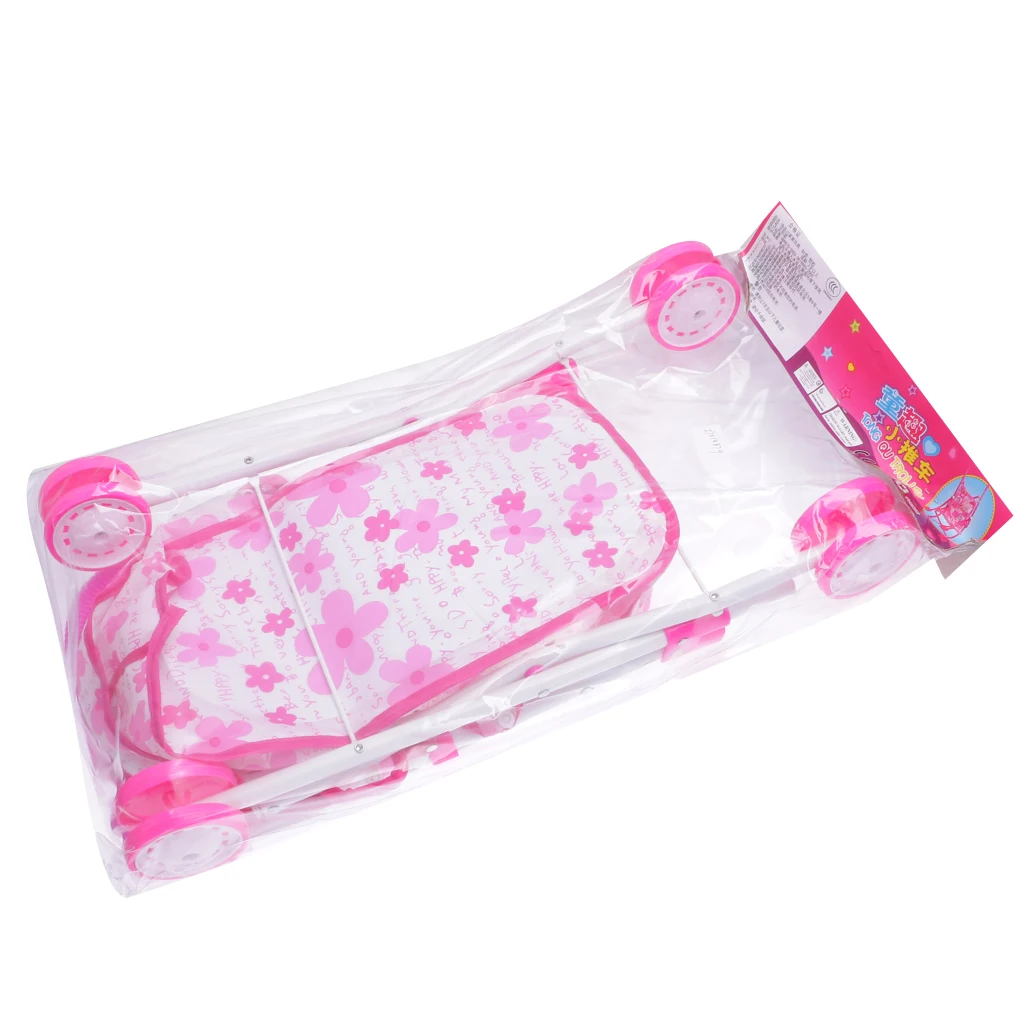 Pink Dolls Pram Set Buggy Pushchair Stroller Toy Baby Doll Cot Girls Present