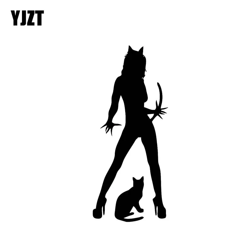 

YJZT 6,5*15,1 см автомобильные наклейки Firece, кошки, девушка, черные/серебряные, закрывающие тело, модные популярные Стильные виниловые наклейки