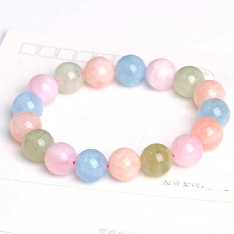 

Natural Morgan Stone Single Bracelet Morganite Ms. Candy Color Morgan Stone Bead Bracelet Girlfriend Gift