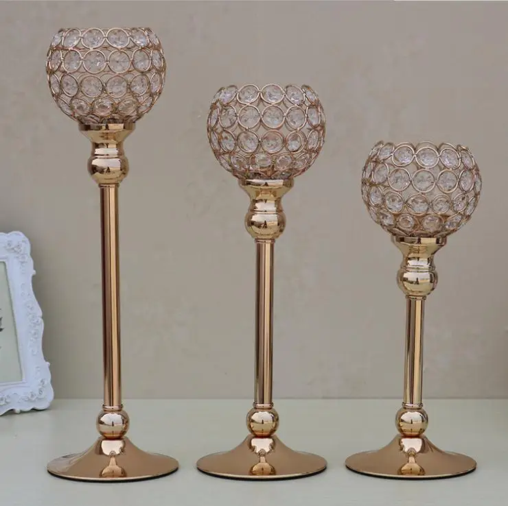 

Wedding Candelabra Centerpieces Center Table Candlesticks Parties Decor K9 Crystal Candle Lantern Gold Candle Holders