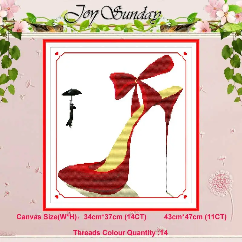 Модные туфли на высоком каблуке с изображением кота, цветов, 11 карат, 14 карат, Набор для вышивки крестиком, сделай сам, DMC, Набор для вышивки крестом, рукоделие, домашний декор - Цвет: Red high heels