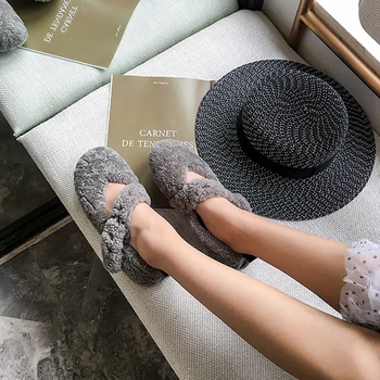 

INS hot women Real wool flat shoes 22.5-24.5 cm length Korea Slip-on half tow shoes no heel lazy shoes Half slipper winter gift