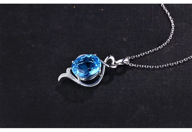 CaiMao 18KT/750 White Gold 6.39 ct Natural IF Blue Topaz & 0.09 ct Round Cut Diamond Engagement Gemstone Pendant Jewelry