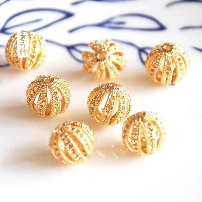 

wholesale 10 pcs/lot golden gold plated hollow balls pumpkin jewelry making craft findings DIY for women