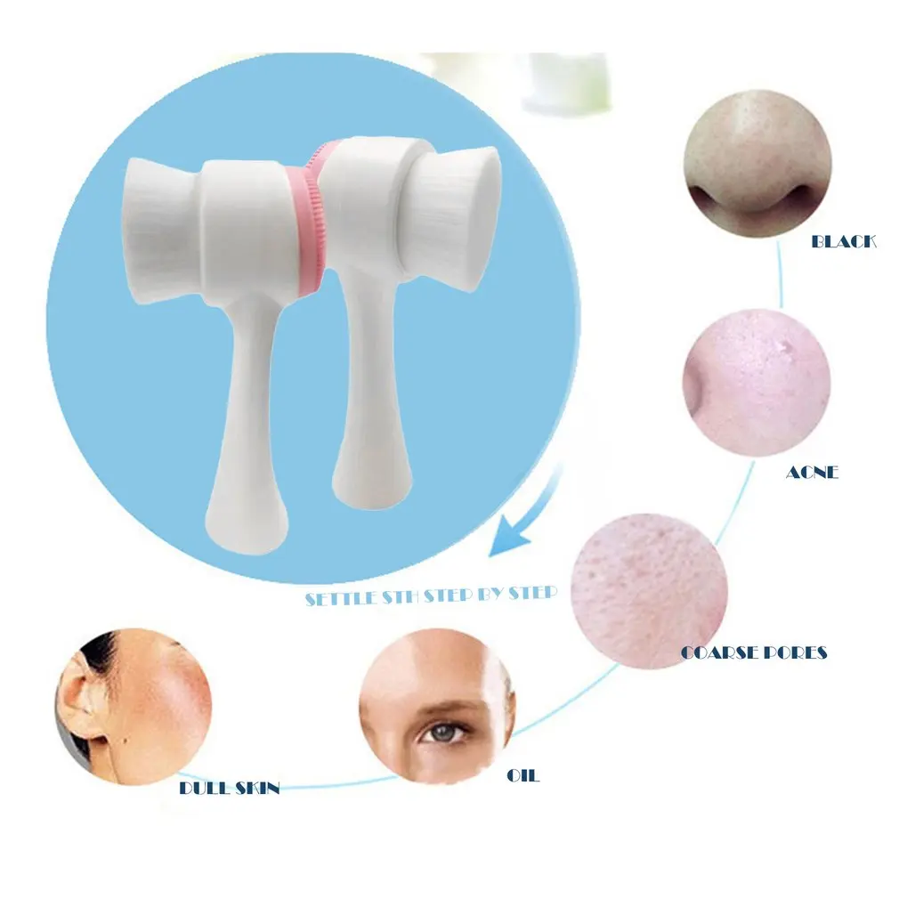 Double Sides Multifunctional Silicone Facial Cleansing Brush Portable Size 3D Face Cleaning Massage Tool Facial Vibration Brush