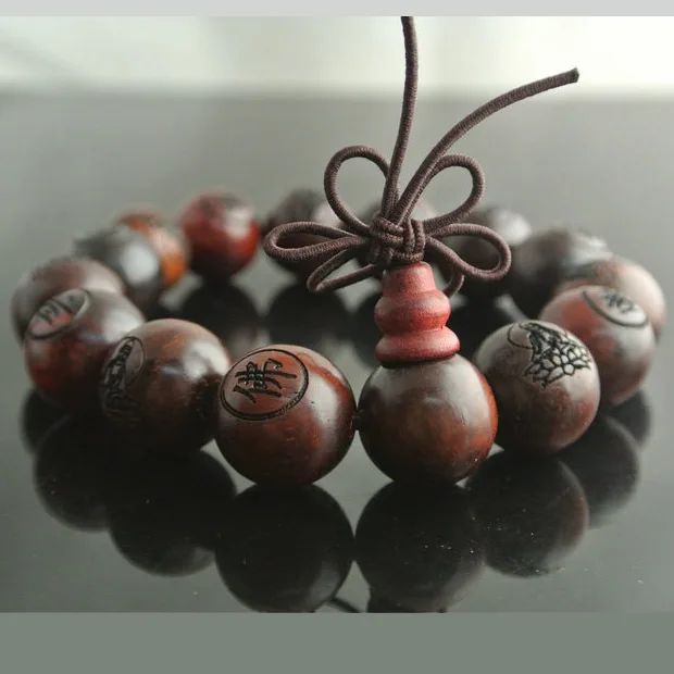 10pcs 15mm Sandalwood Men Bracelets Chinese Character Buddhist Words