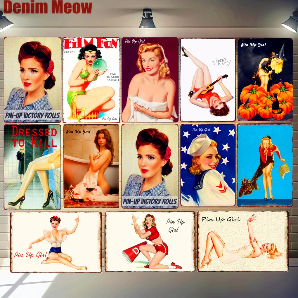 Pin Up Girl Metal Tin Signs Sexy Lady Vintage Poster Sweet Pickin Art Painting Craft Pub Bar Club Garage Home Wall Decor N292