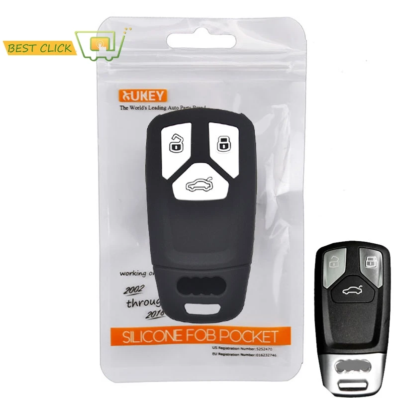

Silicone Key Case Cover For Audi A4 allroad B9 Q5 Q7 TT TTS Keyless Fob Shell Skin Keyring Chain Holder Protector 2016 2017 2018