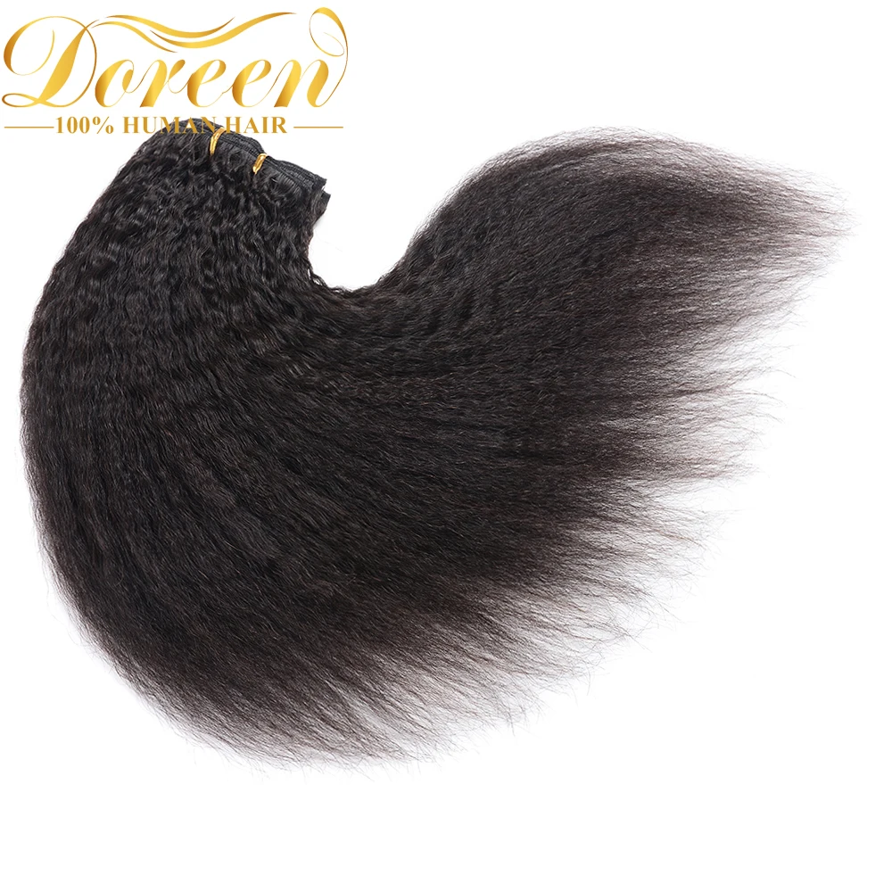 

Doreen Hair Brazilian Kinky Straight Weaves Machine Made Remy Hair Clip In Human Hair Extensions Full Head 120G 160g