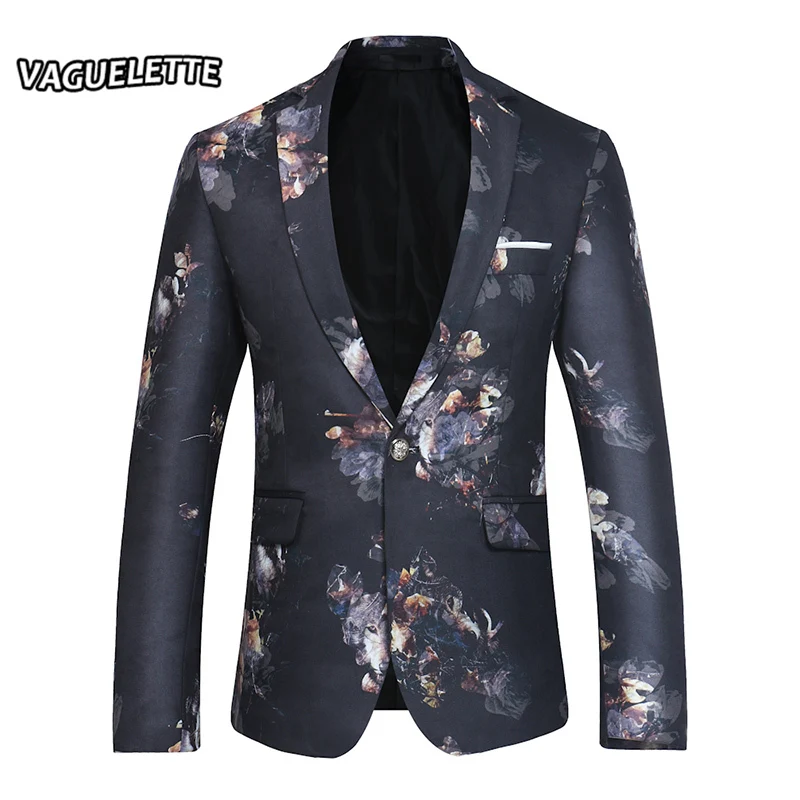 Single Button Floral Blazer For Men Fashion Printed Mens Blazer Jacket ...