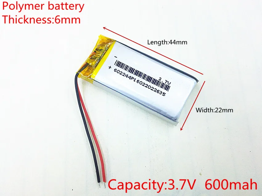Polymer battery 600 mah 3.7 V 602244 smart home MP3 speakers Li-ion battery for dvr,GPS,mp3,mp4,cell phone,speaker