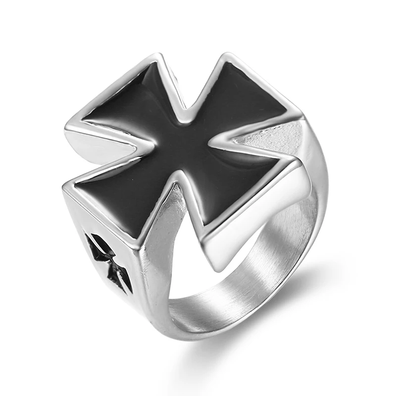 

Size 7-14 rock roll crusader knights malta cross rings black 316 stainless steel maltese cross men's ring for biker