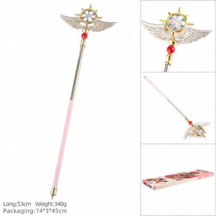 Аниме Cardcaptor Sakura палочка игрушка Sakura Клоу голова птицы прозрачный Card Captor Birdhead со звездами, с крыльями Волшебная палочка Косплэй модель куклы 42/47/53 см - Color: Clear Card 53cm