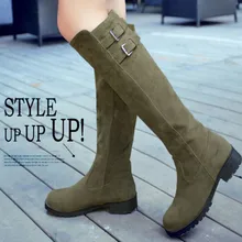 Botas femininas; коллекция года; сезон весна-осень; модные женские сапоги до колена с пряжкой; бархатные женские сапоги на низком каблуке; американский размер 9