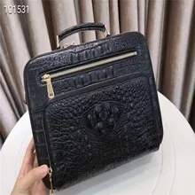 Деловой стиль, натуральная крокодиловая кожа, на молнии, мужской черный портфель, экзотическая натуральная кожа аллигатора, Мужская большая сумка