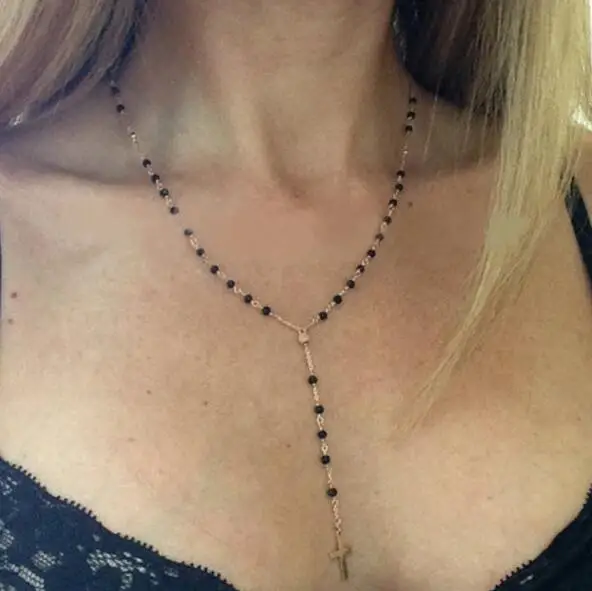 Длинная кисточка крест кулон ожерелье s для женщин ювелирные изделия свитер четки черные бусины ожерелье цепочка bijoux femme kolye collares