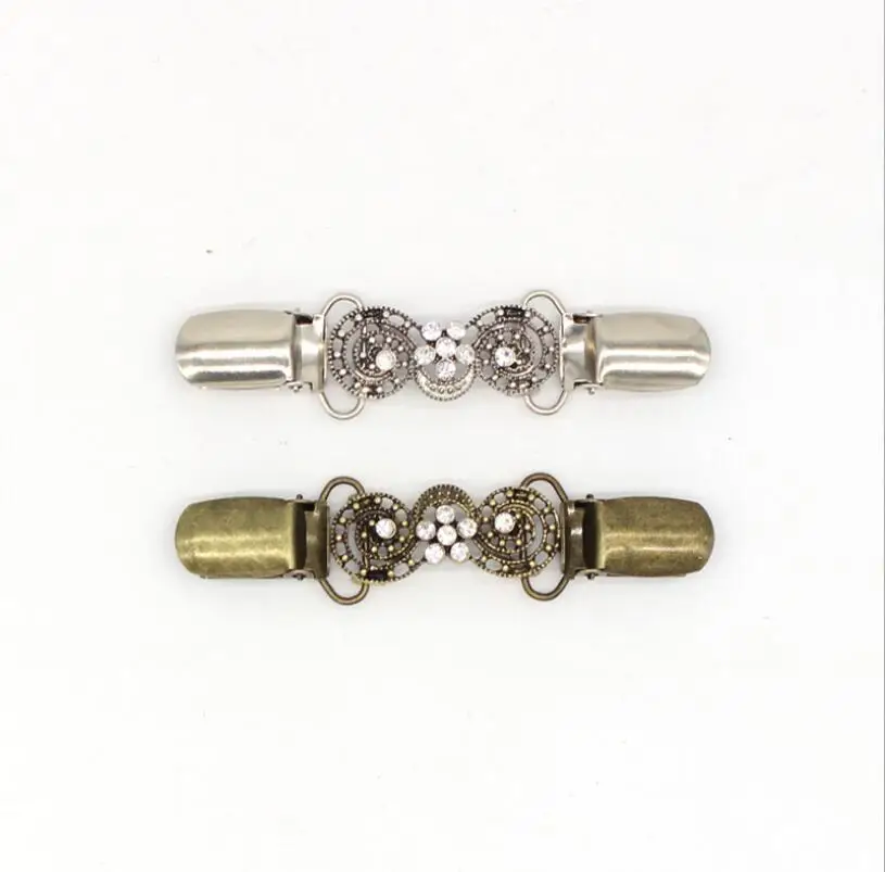 

Retro electroplating clothing alloy diamond cardigan clip men and women collar connector buckle