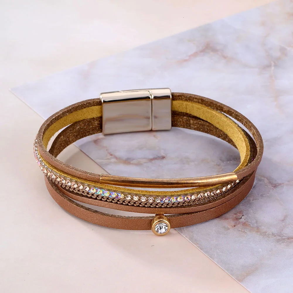 VKME золотой кожаный браслет женский браслет Национальный многослойный браслет и браслет модные вечерние ювелирные изделия