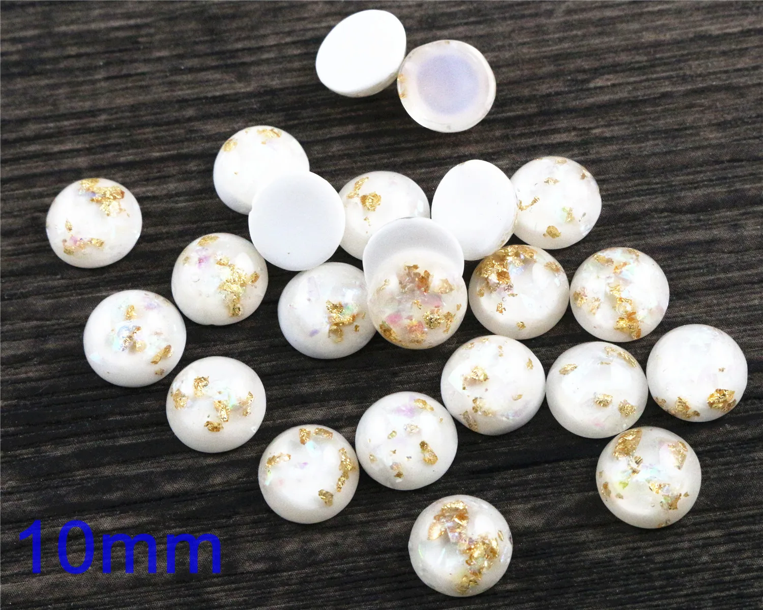 

New Fashion 10mm 40pcs/Lot White Color Built-in metal foil Flat back Resin Cabochons Cameo V7-24