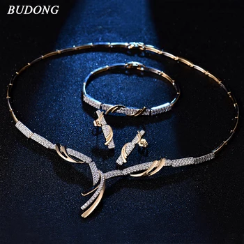 

BUDONG Luxury Innfinity Bridal Jewelry Sets Wedding Necklace Earrings Bracelet For Brides Engagement Jewelry Women XUT809