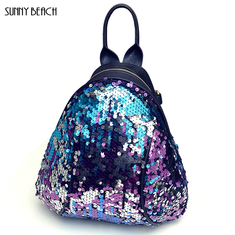 

SUNNY BEACH women Backpack School Bags For Teenage Girls Pu Small Backpacks Female Travel Rucksack Sequins School Backpacks